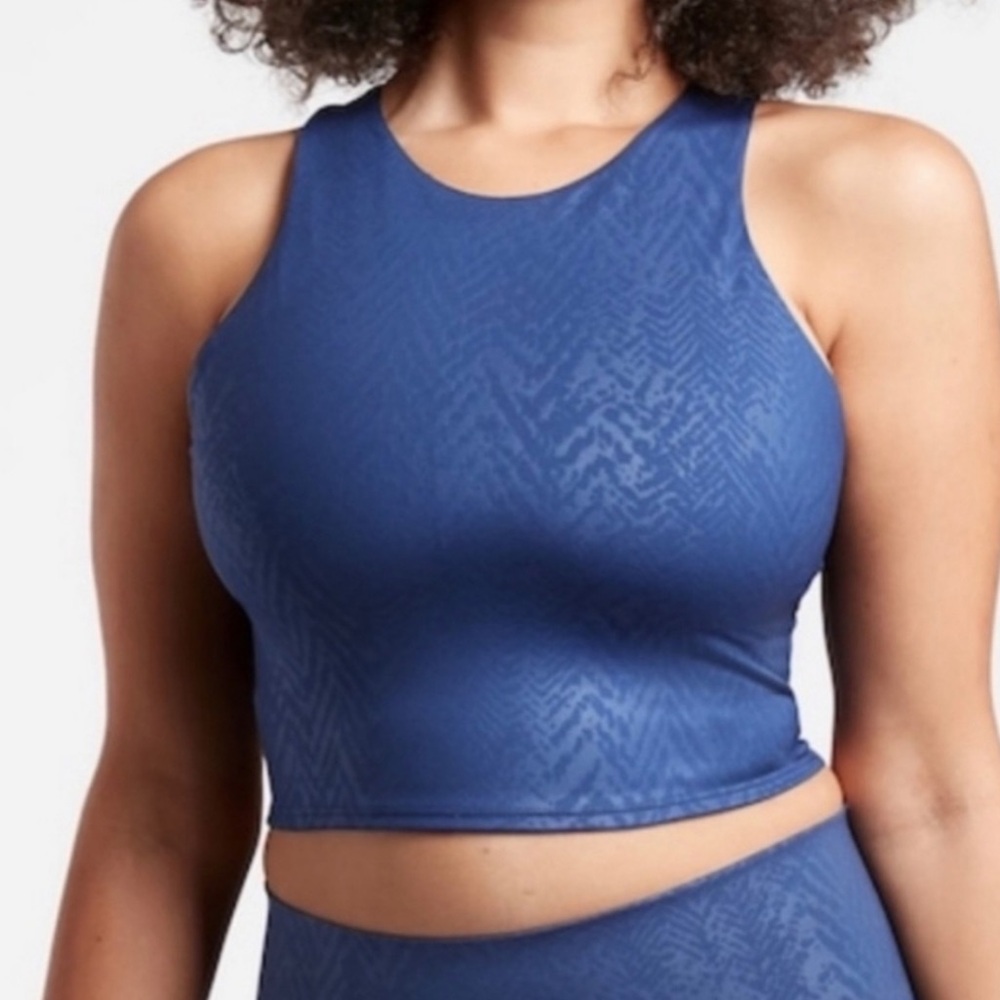Athleta Conscious Crop Bra Tank | Blue Herringbone | size Small  | #021